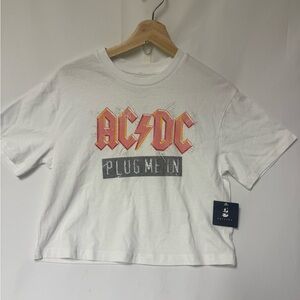 AC/DC White Crop Top with Red and Yellow Logo